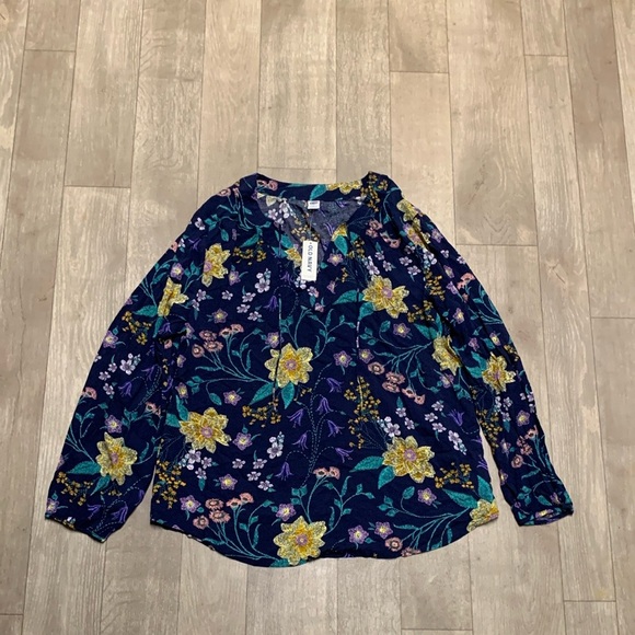 Womens NWT Old Navy Boho Floral Tie Neck Blouse Top Shirt - Picture 1 of 10